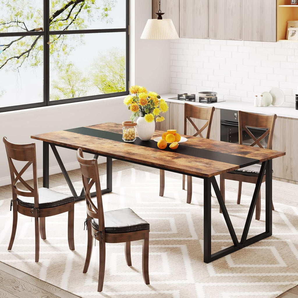 TRIBESIGNS WAY TO ORIGIN Rectangular Wood Dining Table for 6-8 People, Rustic Brown U785