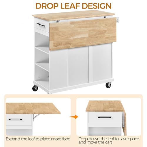 Yaheetech Rolling Kitchen Island Cart with Drop Leaf, Rubberwood Breakfast Bar with Storage V538