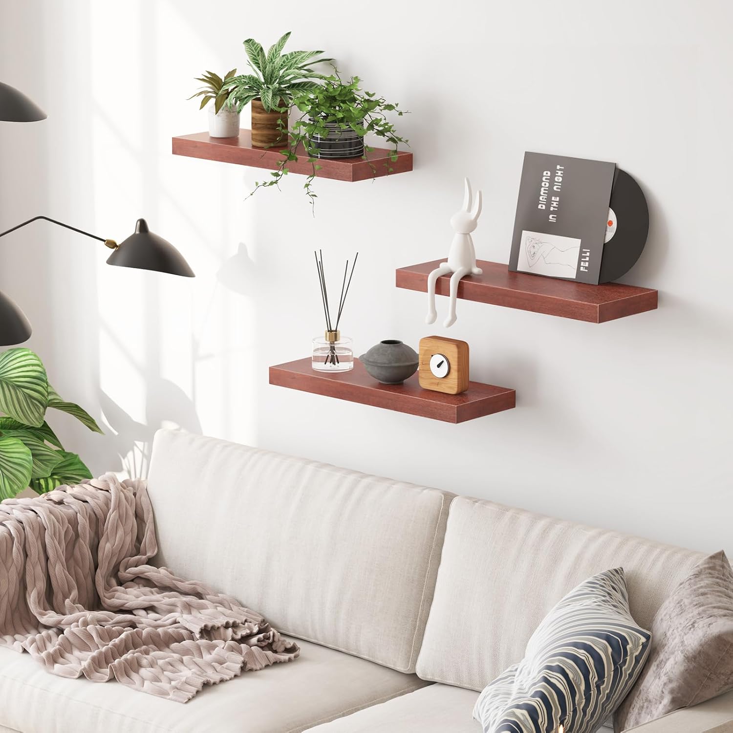 Fixwal Floating Shelves for Wall, 3 Pack, Walnut V6003