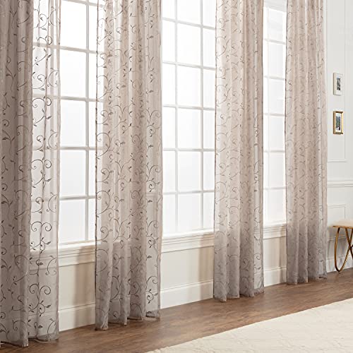 Chanasya Premium Embroidered Swirl Vine Sheer Curtains 52" x 108" Navy Blue 2 Panels A138