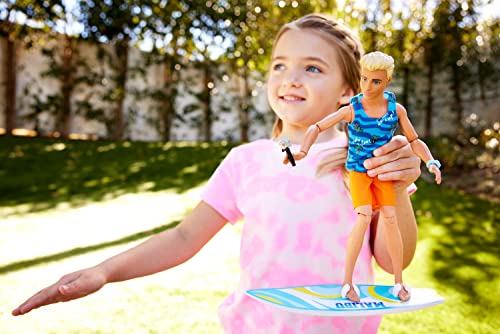 Barbie Ken Doll with Surfboard and Pet Puppy, Poseable Blonde Beach Doll C20925