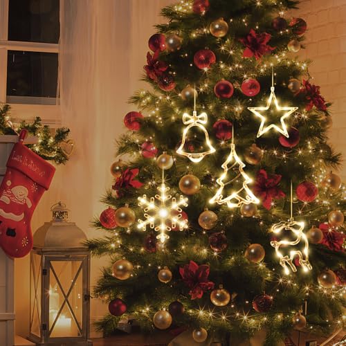 5Pack Christmas Window Lights Snowflake LED with Timer Battery Powered U214