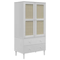 vidaXL Solid Pine Wood Wardrobe - White, Rattan Look Design, Spacious Drawers and Compartments, UV Varnish Finish, Ample Storage for Clothes and Accessories, Perfect for Living Room or Bedroom