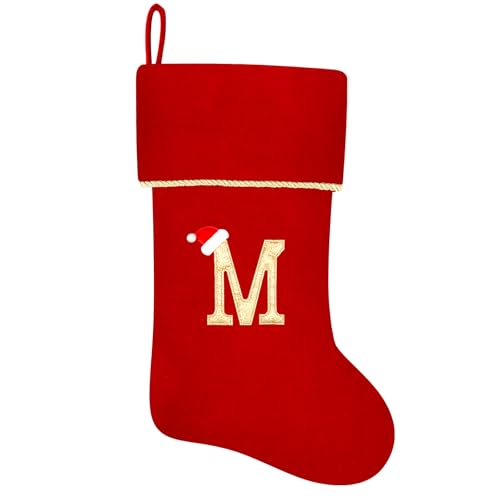 20 Inches Initial Monogram Blue Velvet Christmas Stocking with Gold Trim U394