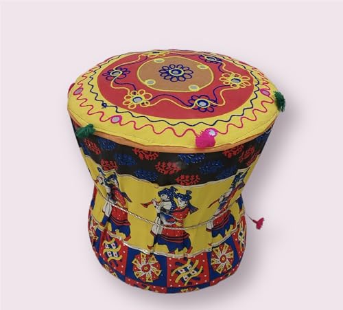 Handcrafted Bamboo Mudda Stool for Home (Yellow) Y37254