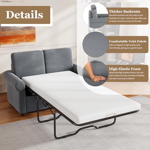 57.4" Pull Out Sofa Bed with Twin Mattress Pad, Gray G3218
