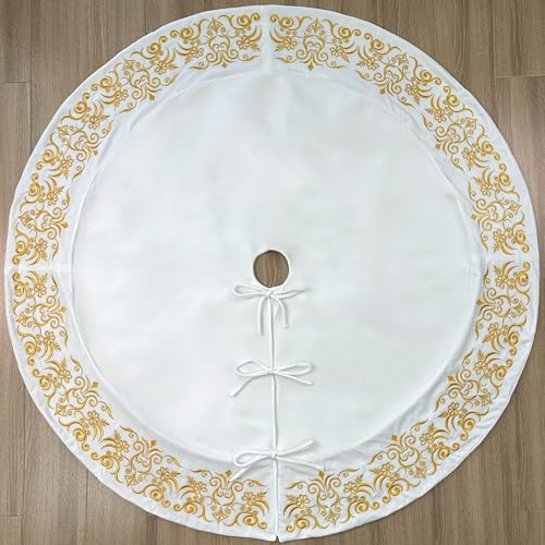 Burgundy Victorian Velvet Christmas Tree Skirt with Gold Damask Embroidery Q6345