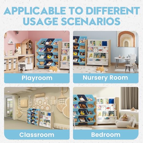 Kids Toy Storage Organizer with Bookshelf, 12 Bin, 4 Shelf, Burlywood E313566