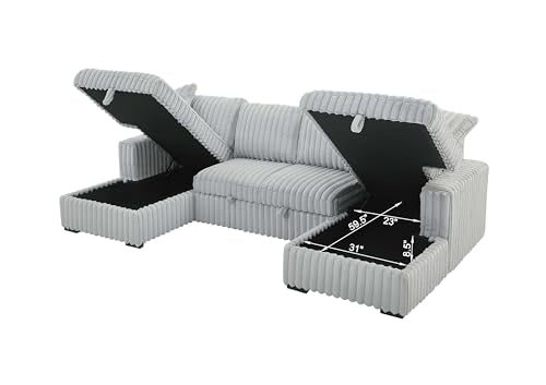 roomfitters U Shaped Sleeper Sofa 122 Inch with Double Storage Chaise, Grey K9403