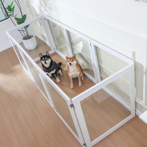 Heavy Duty Clear Acrylic Dog Playpen with Metal Frame, 6 Panels with Door I91403
