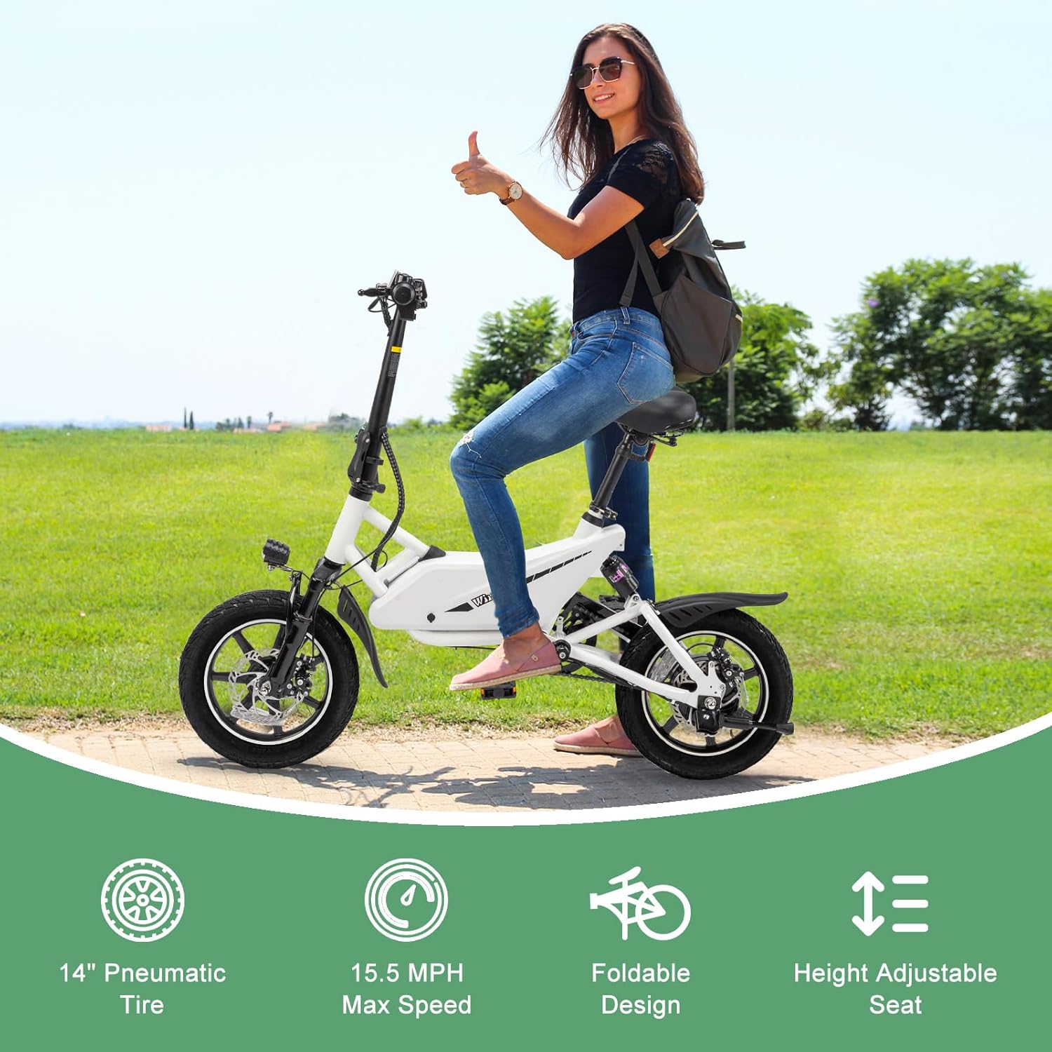 Winado 14" 350W Folding Electric Bike for Adults with Pedal and Dual Disc Brakes L805018