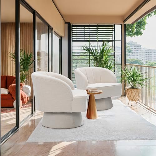 Swivel Barrel Chair Modern 360 Degree Accent Chair Upholstered Linen Fabric for Living Room Bedroom Office (Beige) G6876