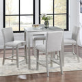 5-Piece Acacia Wood Counter Height Dining Table Set, 34.50'' Square Dining Table and 4 Upholstered-Seat Chairs, 4 Person Kitchen Dining Room Furniture Dinette Table Set, Space Saving (Grey-A2)