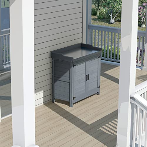 Outdoor Wooden Storage Cabinet with Potting Bench, Natural F921