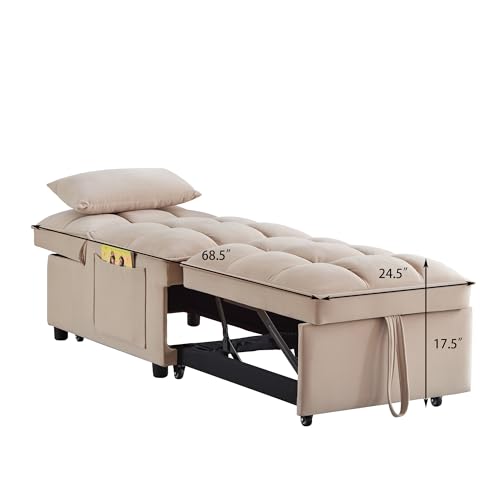 Sleeper Chair Bed 4-in-1 Folding Convertible Sofa with Adjustable Backrest, Velvet, Taupe Z8550