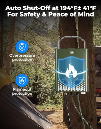 KEMIMOTO Propane Tankless Water Heater Outdoor Portable 1.32 GPM 34000 BTU for RV Camping Cabin Z62590