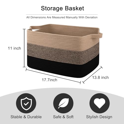 OIAHOMY Large Rectangle Woven Blanket Basket with Handle, Gradient Blue B58762