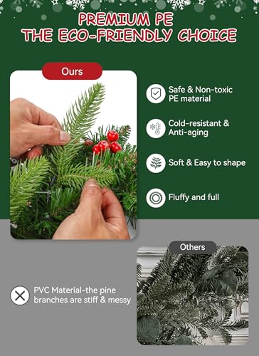 Brightown 24 Inch Pre-Lit Artificial Christmas Wreath with Pine Cones & Berries L37024