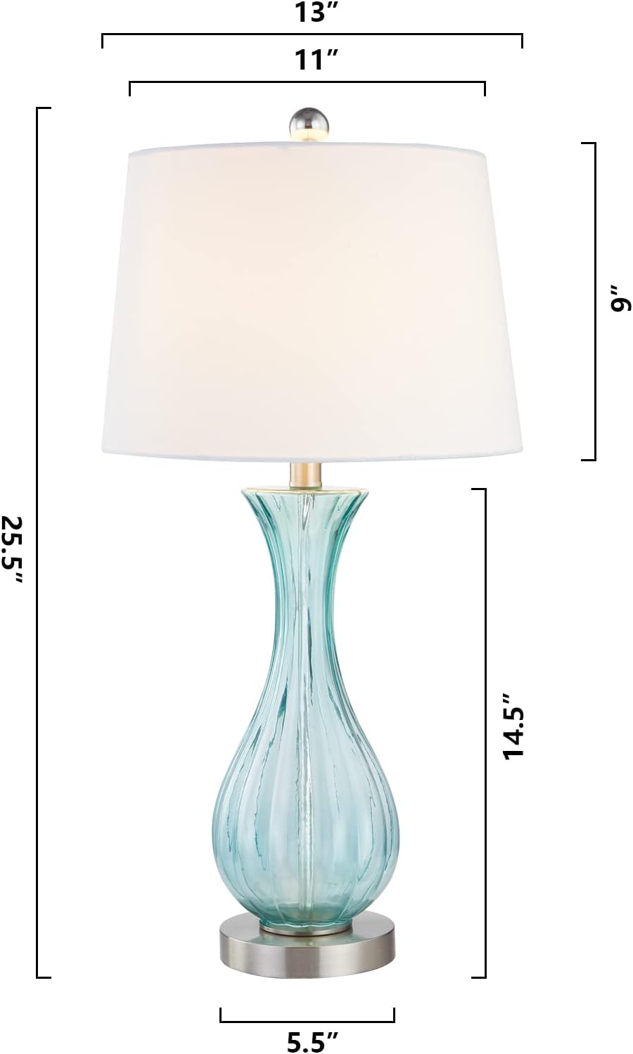 Maxax Coastal Glass Table Lamps Set of 2, Blue Bedside Lamps with White Shade H247715