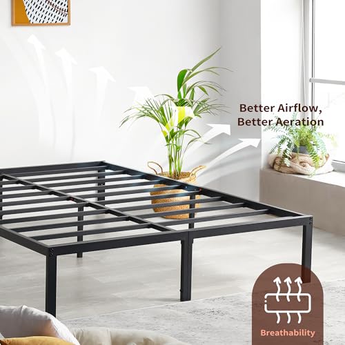 PrimaSleep 18 Inch Heavy Duty Steel Slat Bed Frame, Full, Black P73898