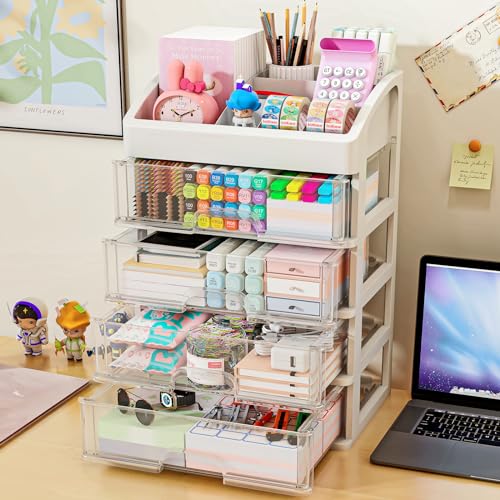 Desk Organizer with 5 Drawers, Plastic Storage Box for Office Supplies G663489