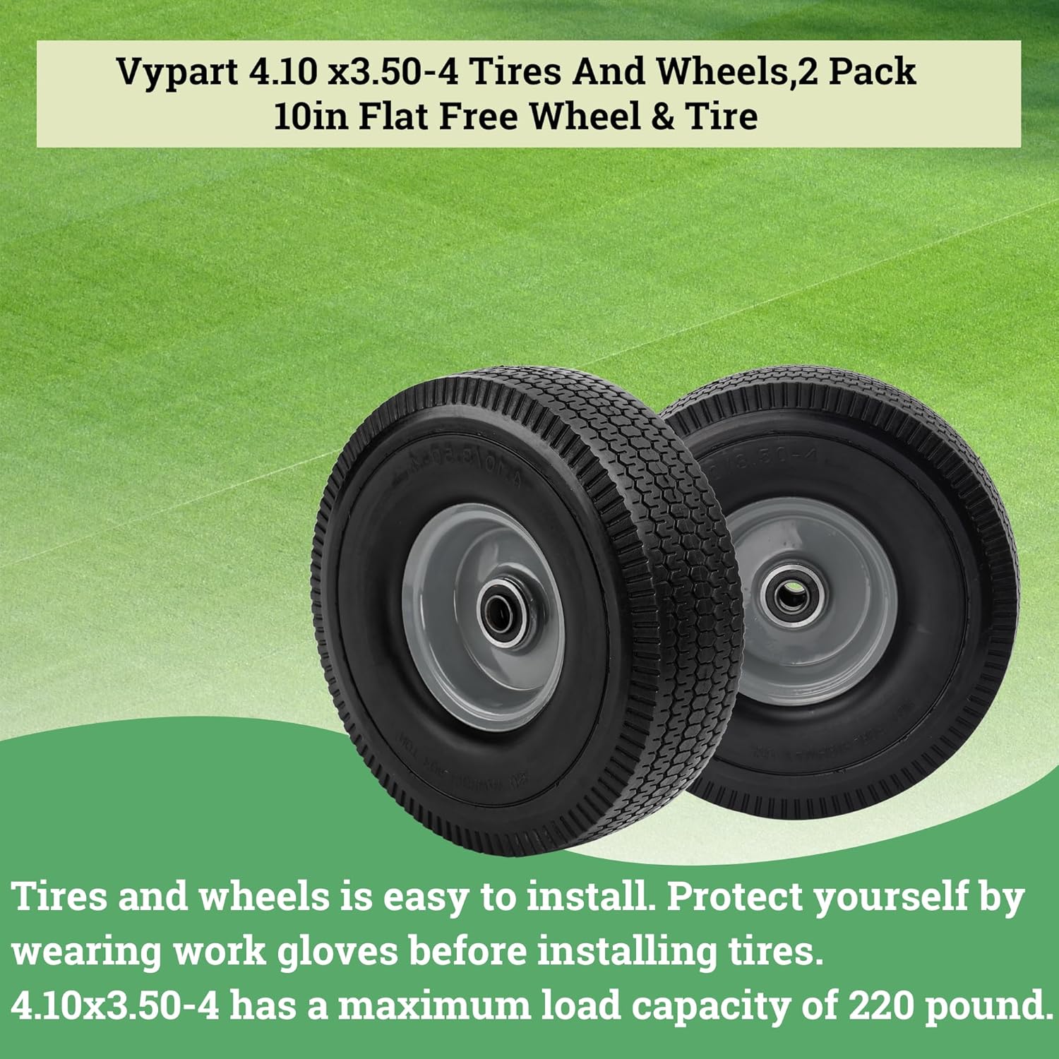 10x3.50-4 Solid Heavy Duty PU Tire and Wheel with 5/8" Axle Bore Hole P40845