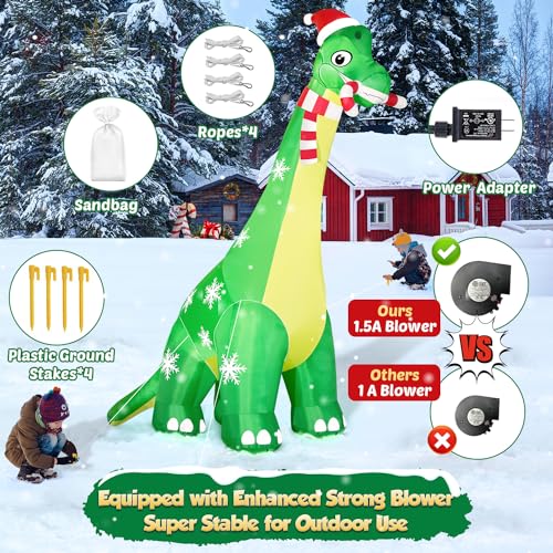 13FT Giant Dinosaur Christmas Inflatable with LED Lights and Candy Cane Santa Hat B668