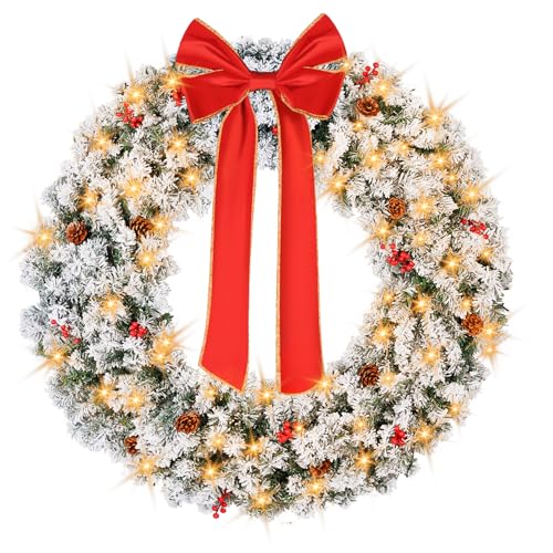 VINGLI 48 Inch Pre-lit Artificial Christmas Wreath with 150 LED Lights T885
