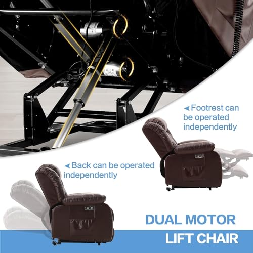 Genuine Leather Electric Power Lift Recliner for Elderly with Massage and Heating (Black) Q651