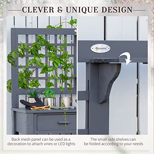 Outsunny Potting Bench Table, Outdoor Wooden Workstation with Shelves and Drawer Z303163