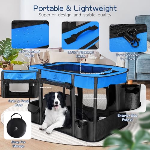 Foldable Dog Cat Playpen with Carrying Case, Water-Resistant, Indoor Outdoor V14642