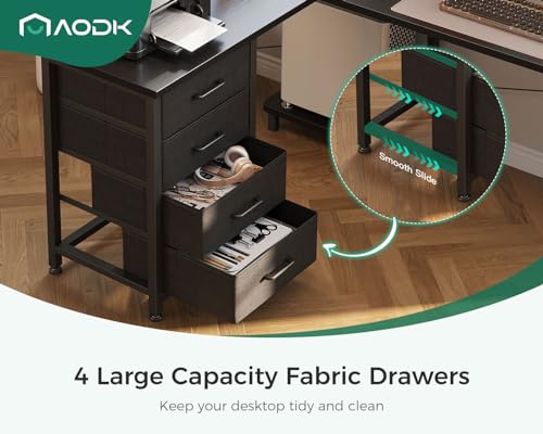 AODK L Shaped Gaming Desk with 4 Drawers, Power Outlets, Black P81263