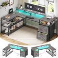 SEDETA 67" L Shaped Desk with Drawers, Computer Office Desk with Storage Shelves & Power Outlet, Reversible Gaming Desk with LED Lights for Home Office, White