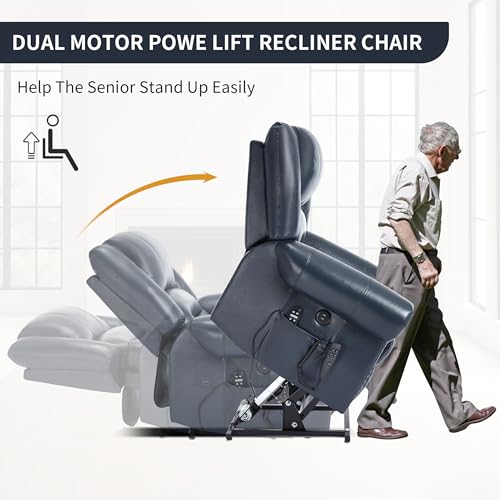 Dual Motor Power Lift Recliner Chair with Massage and Heat, Faux Leather, Brown V8458