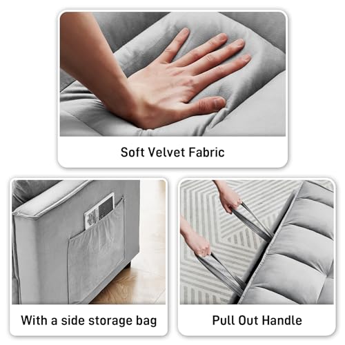 Velvet Convertible Sleeper Sofa Bed with Adjustable Backrest, Dark Grey E67840