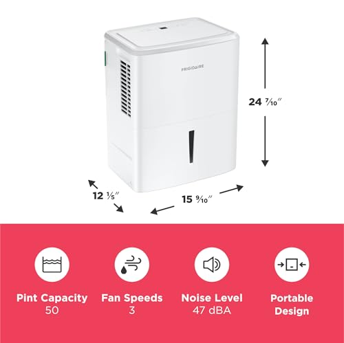 Frigidaire 50-Pint Portable Dehumidifier with Wi-Fi for Medium/Large Rooms, White Q334986