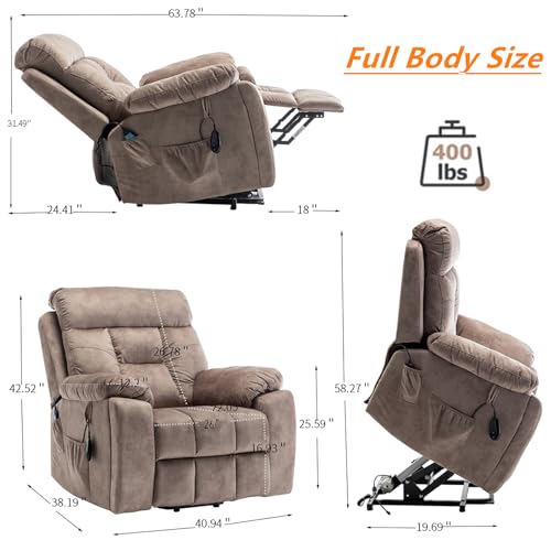 Lift Chair Recliner with Massage and Heat, Heavy Duty for Seniors, Brown V12888