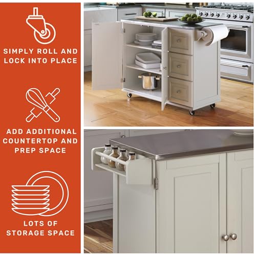 homestyles Mobile Kitchen Island Cart with Stainless Steel Top, Sage Green J6213