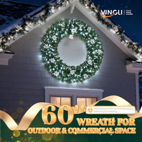 VINGLI 48 Inch Pre-lit Artificial Christmas Wreath with 150 LED Lights T885