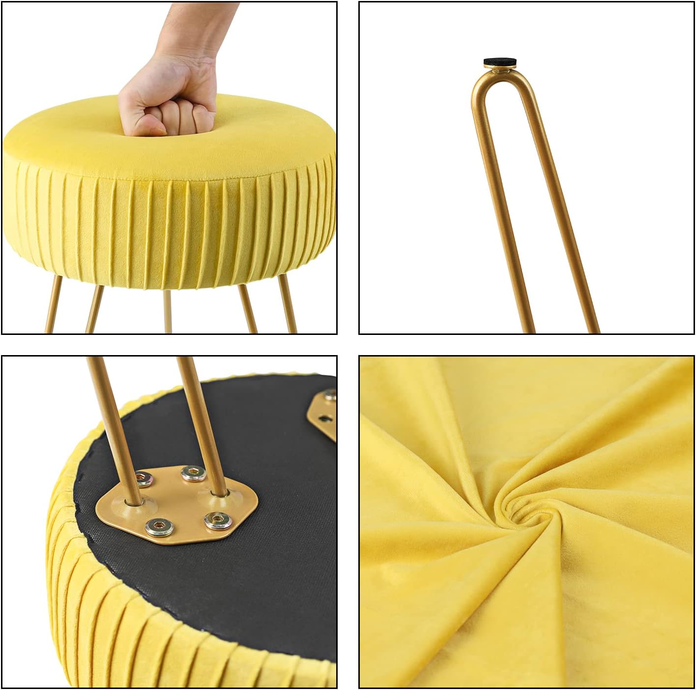 Velvet Vanity Chair with Golden Metal Legs, Yellow P5520