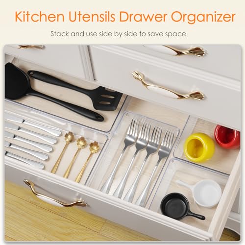 Criusia Drawer Organizer, 10 Pack Clear Plastic Storage Bins, 3 Sizes I166