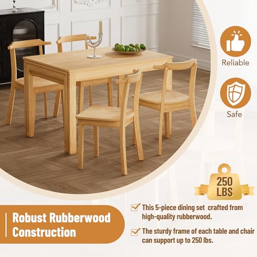 Bellemave 5-Piece Extendable Dining Table Set with 4 Chairs and Pull-out Side Table, Brown C75557