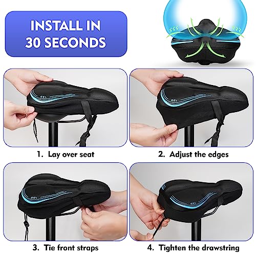 Gel & Memory Foam Bike Seat Cushion Cover for Women & Men, 3-Zone Comfort for Indoor & Outdoor Bikes Q68747
