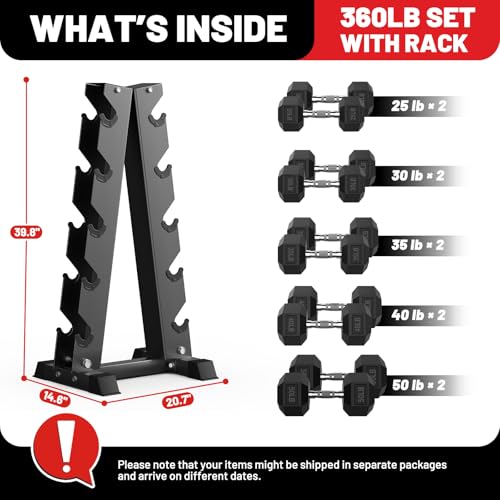 PAPABABE Hex Dumbbell Set with Rack, Rubber Coated, 60-550lb Z952579