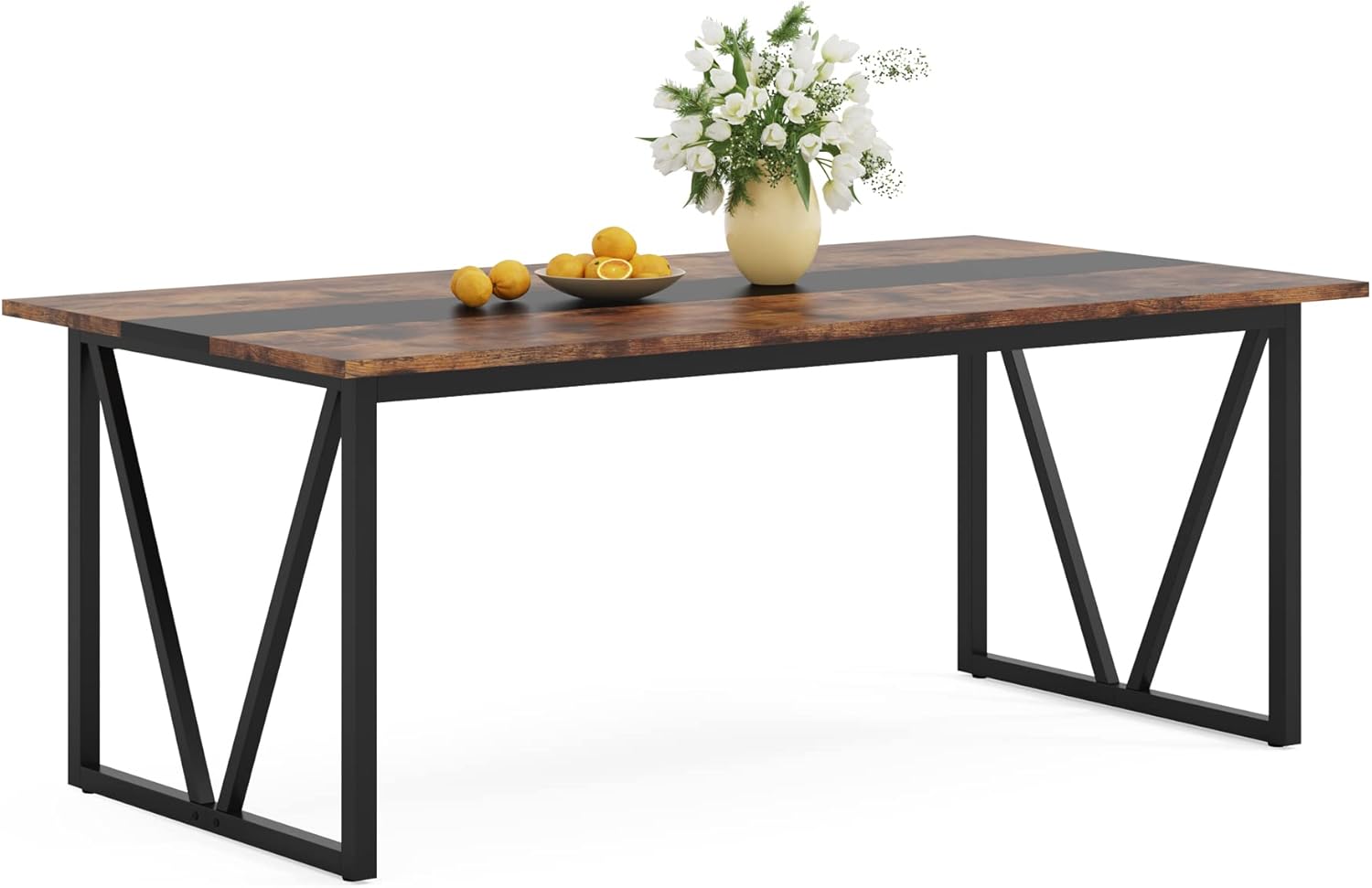 TRIBESIGNS WAY TO ORIGIN Rectangular Wood Dining Table for 6-8 People, Rustic Brown U785