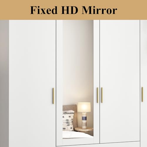4-Door Armoire Wardrobe Closet with Mirror, 63" L, Black Brown N6401