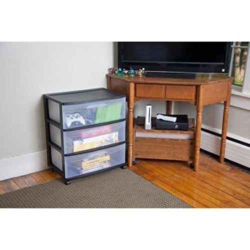 3 Drawer Wide Storage Cart Black Plastic W9333