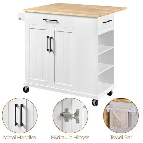 Yaheetech Rolling Kitchen Island Cart with Drop Leaf, Rubberwood Breakfast Bar with Storage V538
