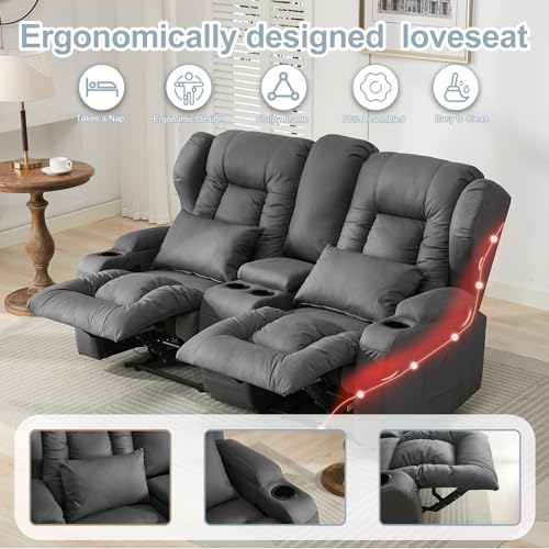SAMERY 65.5" RV Loveseat Recliner with Console, Beige M86126