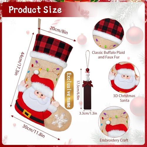 DEMIUKO 3PCS Christmas Stockings with Name Tags Snowman Santa Penguin F6894